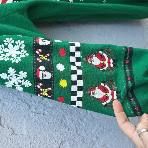 Vintage Festive Ugly Green Christmas Santa Sweater Crewneck - Picture 6 of 10